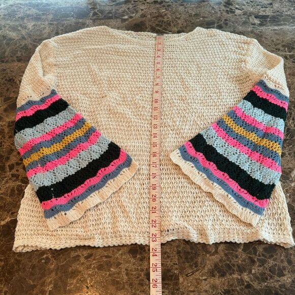 Striped Sleeve Sweater Size XL Loose Knit Rainbow Color - Picture 4 of 10